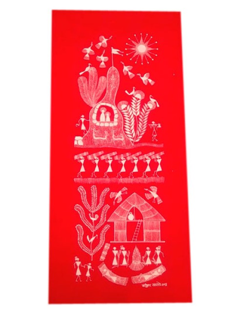 Warli Painting With Red Background